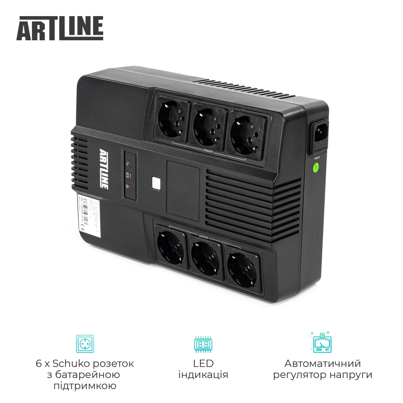 Купити ДБЖ (UPS) лінійно-інтерактивний Artline AIO 650, 650VA/360W, LED, 6 x Schuko - фото 3