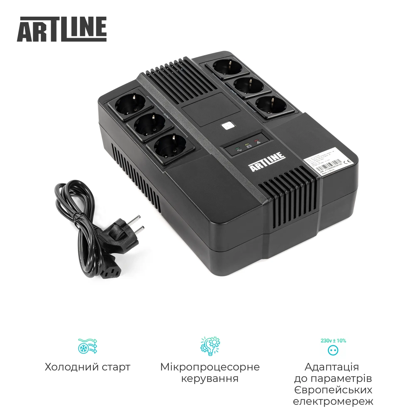 Купити ДБЖ (UPS) лінійно-інтерактивний Artline AIO 650, 650VA/360W, LED, 6 x Schuko - фото 4