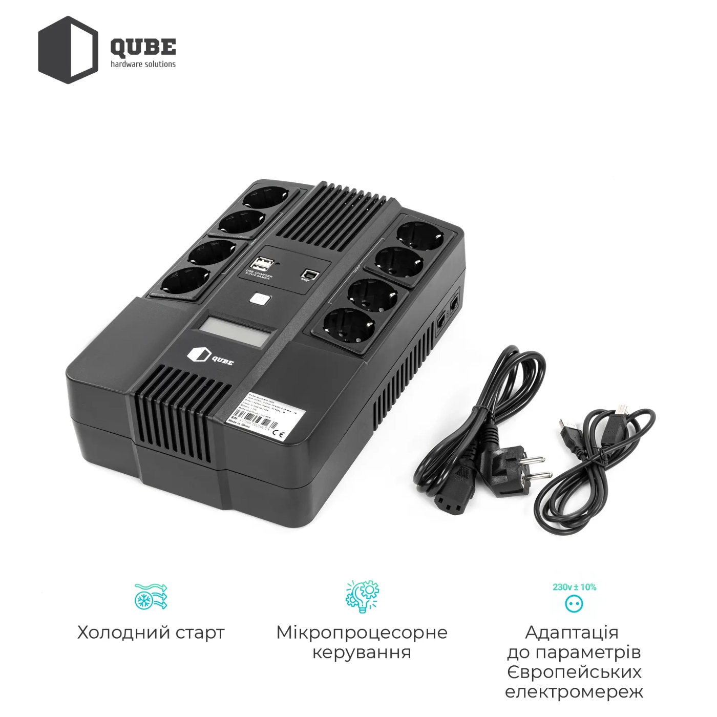 Купити ДБЖ (UPS) лінійно-інтерактивний Qube AIO 1050, 1050VA/600W, LCD, 8 x Schuko, RJ-45, USB - фото 4