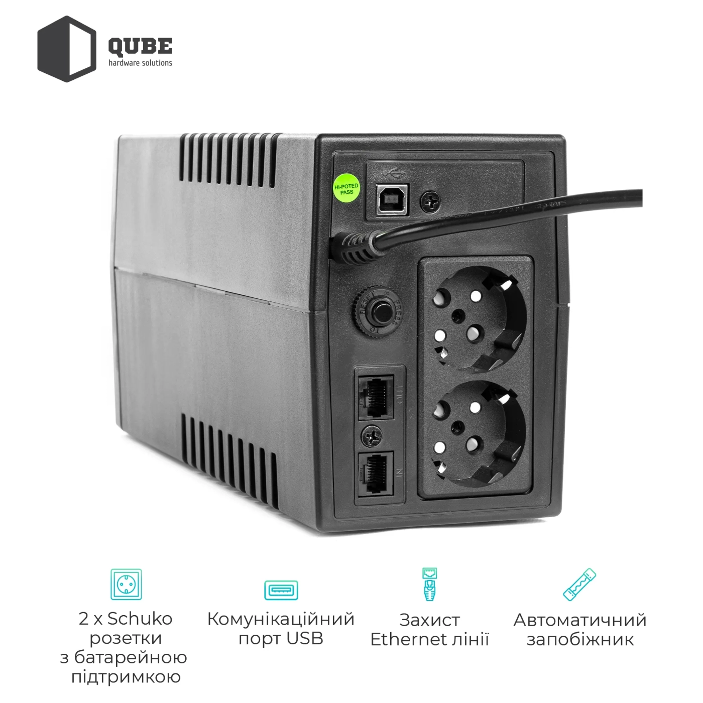 Купити ДБЖ (UPS) лінійно-інтерактивний Qube DG 850, 850VA/480W, LCD, 2 x Schuko, RJ-45, USB - фото 4