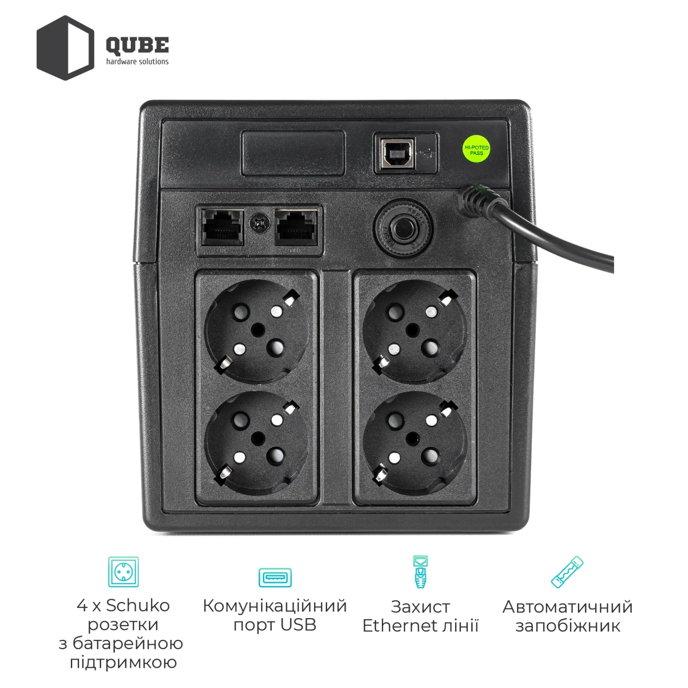 Купити ДБЖ (UPS) лінійно-інтерактивний Qube DG 1050, 1050VA/600W, LCD, 4 x Schuko, RJ-45, USB - фото 4