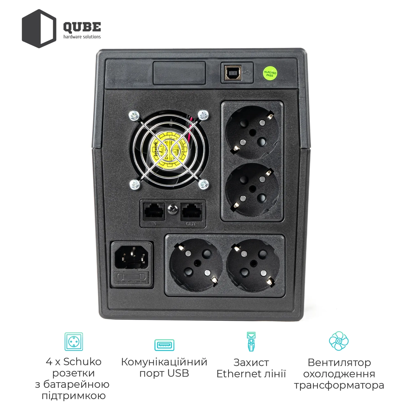 Купити ДБЖ (UPS) лінійно-інтерактивний Qube DG 1550, 1550VA/900W, LCD, 4 x Schuko, RJ-45, USB - фото 4