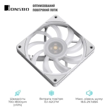 Купить Вентилятор JONSBO HF1215 White ARGB (120mm, 700-1800RPM, 29.7dB, 4pin+LED 3pin) - фото 3