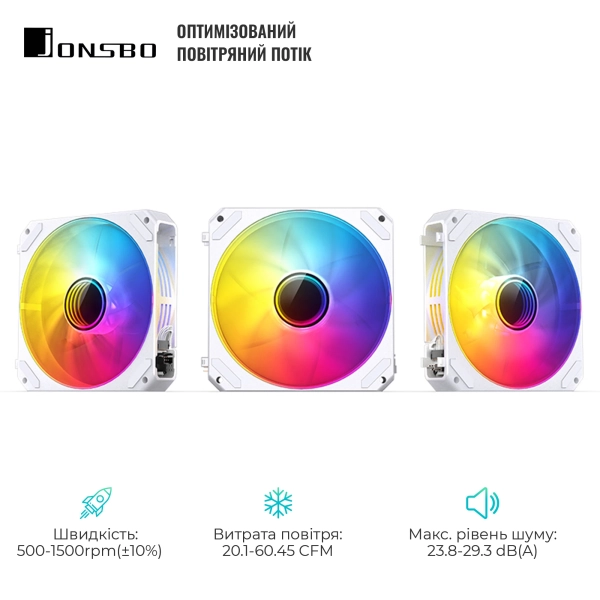 Купить Вентилятор JONSBO ZG-120WR (3in1) White (120mm, 500-1500RPM, 36.8dB, 4pin) - фото 3