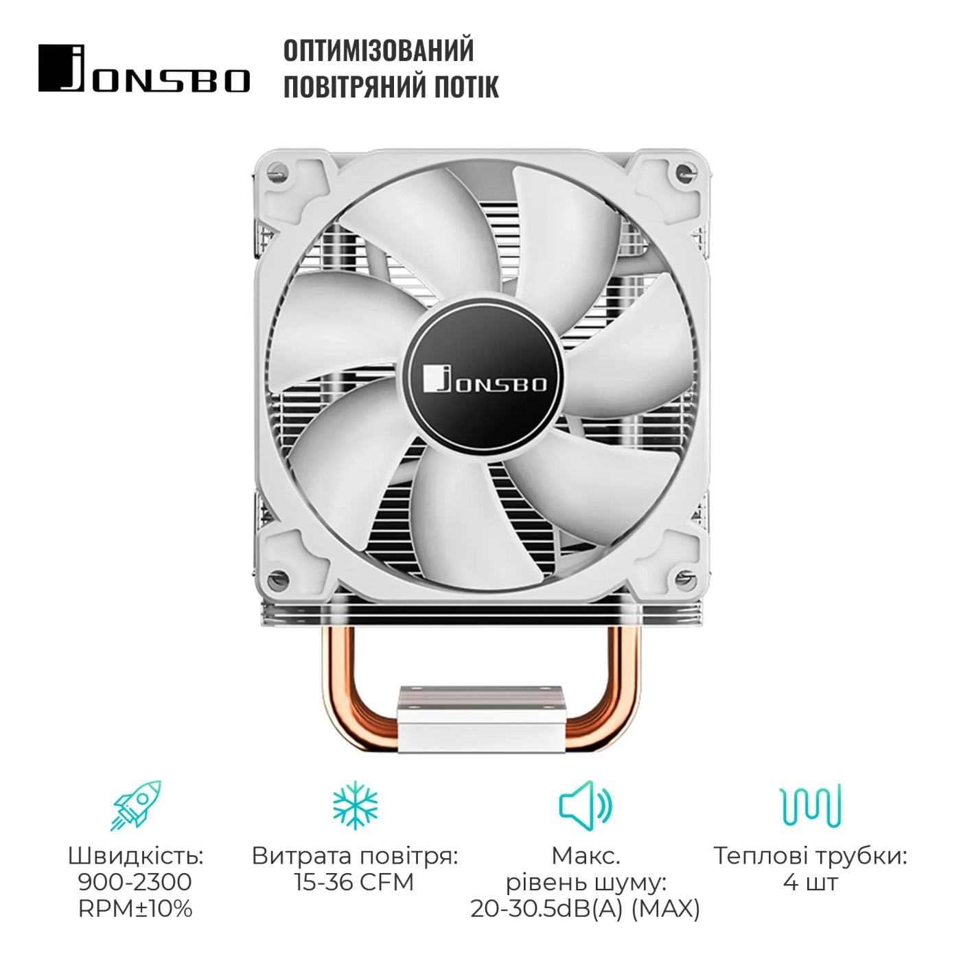 Купити Процесорний кулер JONSBO CR-1400 White (92mm/LGA115X/1200/1700, AMD AM4/AM5/4 тепл. трубки) - фото 3