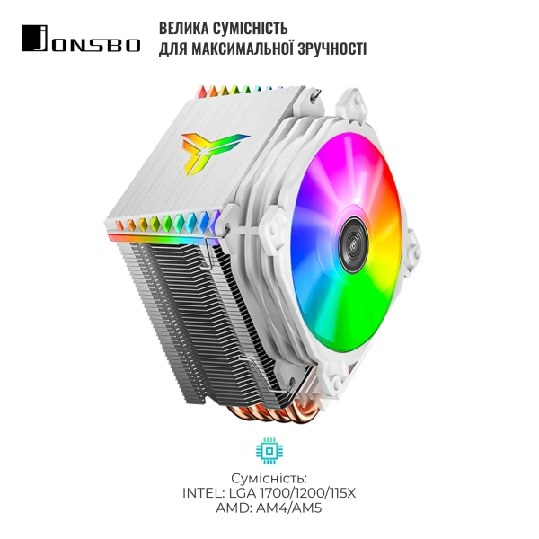 Купити Процесорний кулер JONSBO CR-1400 White (92mm/LGA115X/1200/1700, AMD AM4/AM5/4 тепл. трубки) - фото 5
