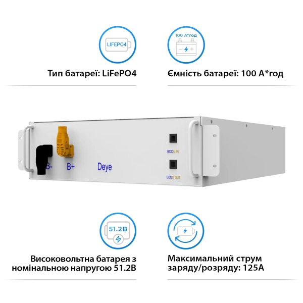Купити Акумуляторна батарея DEYE BOS-G LiFePO4 HV 51.2v 100AH 5.12kWh - фото 2