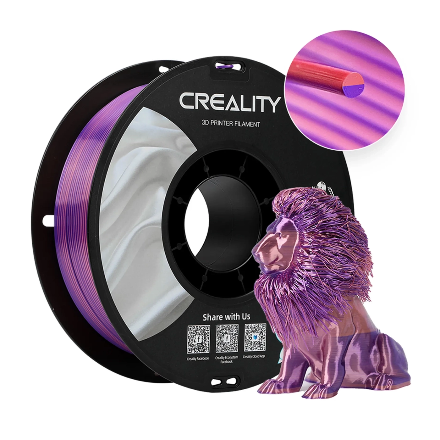 Купить PLA Filament (пластик) для 3D принтера CREALITY шелковый блеск 1кг, 1.75мм, розово-фиолетовый - фото 1