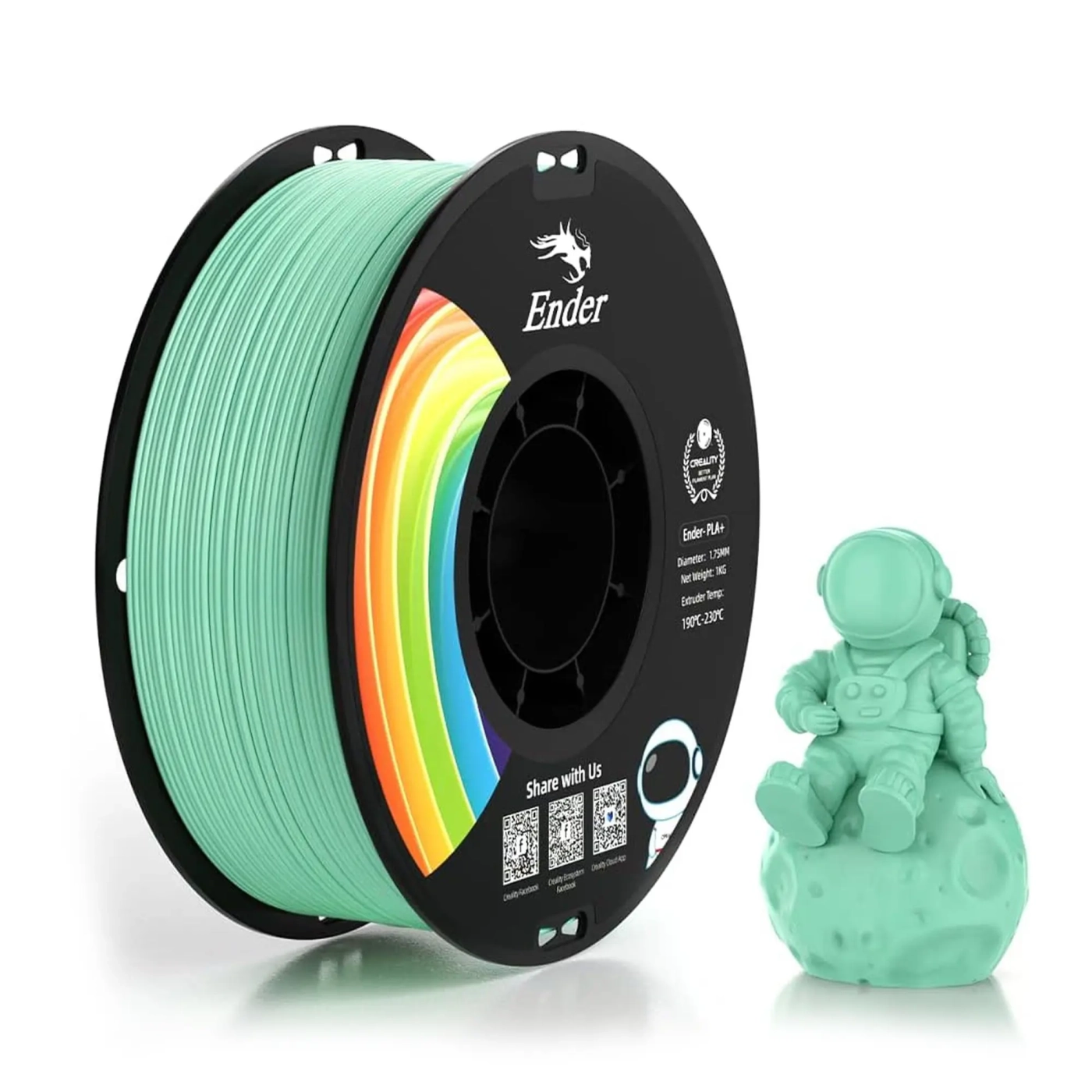 Купить PLA Plus Filament (пластик) для 3D принтера CREALITY 1кг, 1.75мм, зеленый нефрит - фото 1