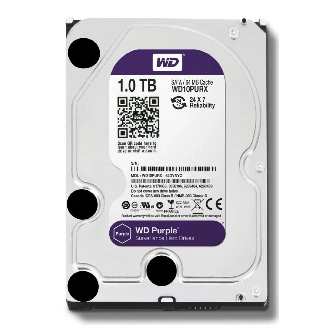 Купить Жесткий диск Western Digital WD Purple Surveillance 1TB 5400rpm 64MB 3.5' SATAIII (WD10PURX) - фото 1