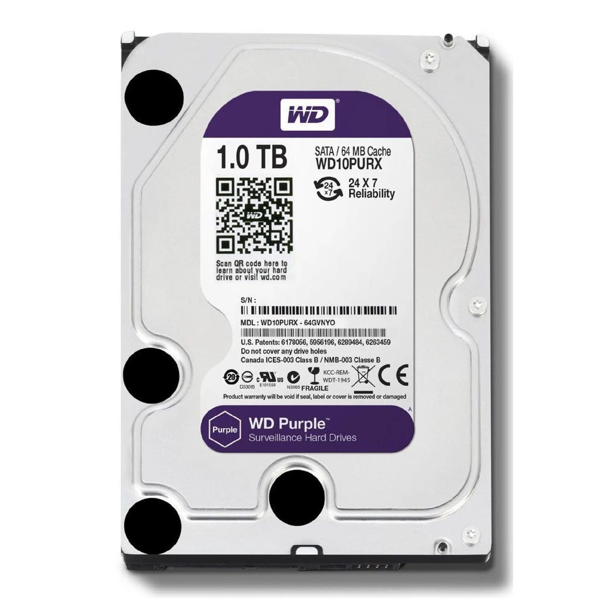 Купить Жесткий диск Western Digital WD Purple Surveillance 1TB 5400rpm 64MB 3.5' SATAIII (WD10PURX) - фото 1