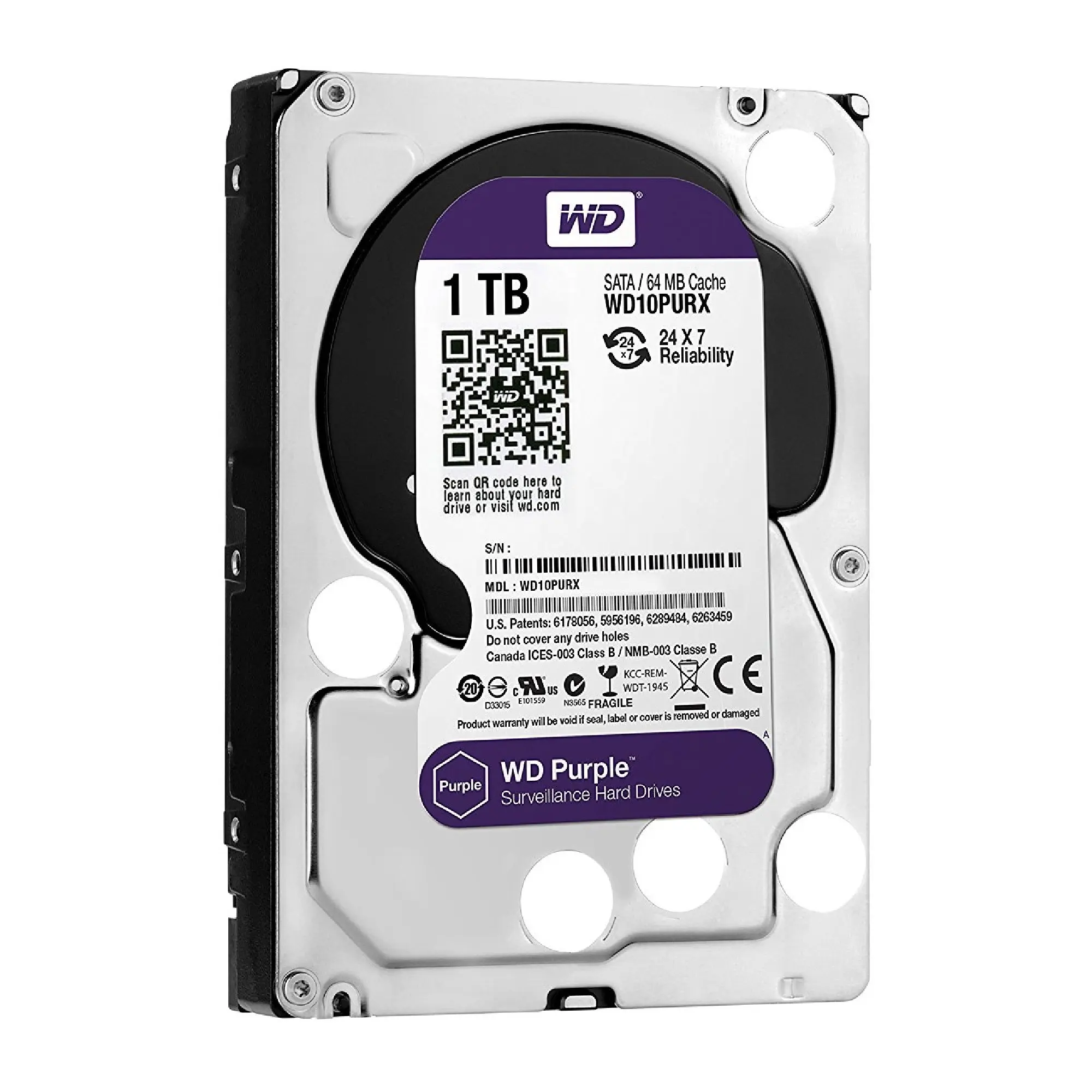 Купить Жесткий диск Western Digital WD Purple Surveillance 1TB 5400rpm 64MB 3.5' SATAIII (WD10PURX) - фото 2