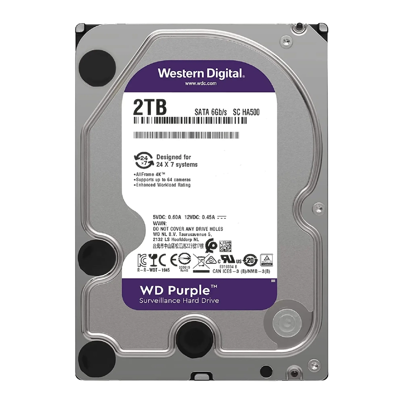 Купить Жесткий диск Western Digital WD Purple Surveillance 2TB 5400rpm 64MB 3.5' SATAIII (WD20PURX) - фото 1