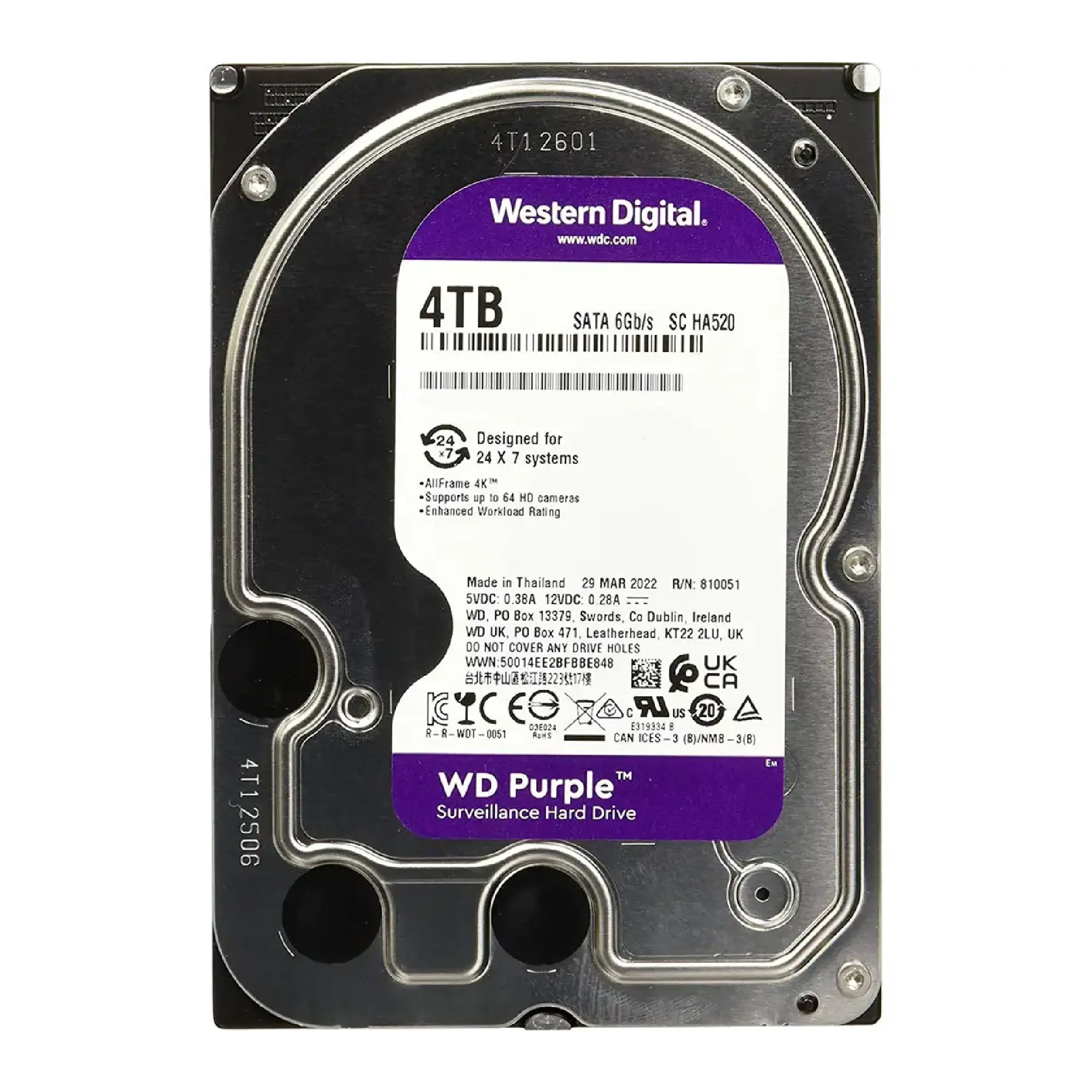 Купить Жесткий диск Western Digital WD Purple Surveillance 4TB 5400rpm 64MB 3.5' SATAIII (WD42PURU) - фото 1