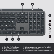 Купити Клавіатура Logitech MX Keys Advanced for Business Wireless Illuminated UA Graphite (920-010251) - фото 6