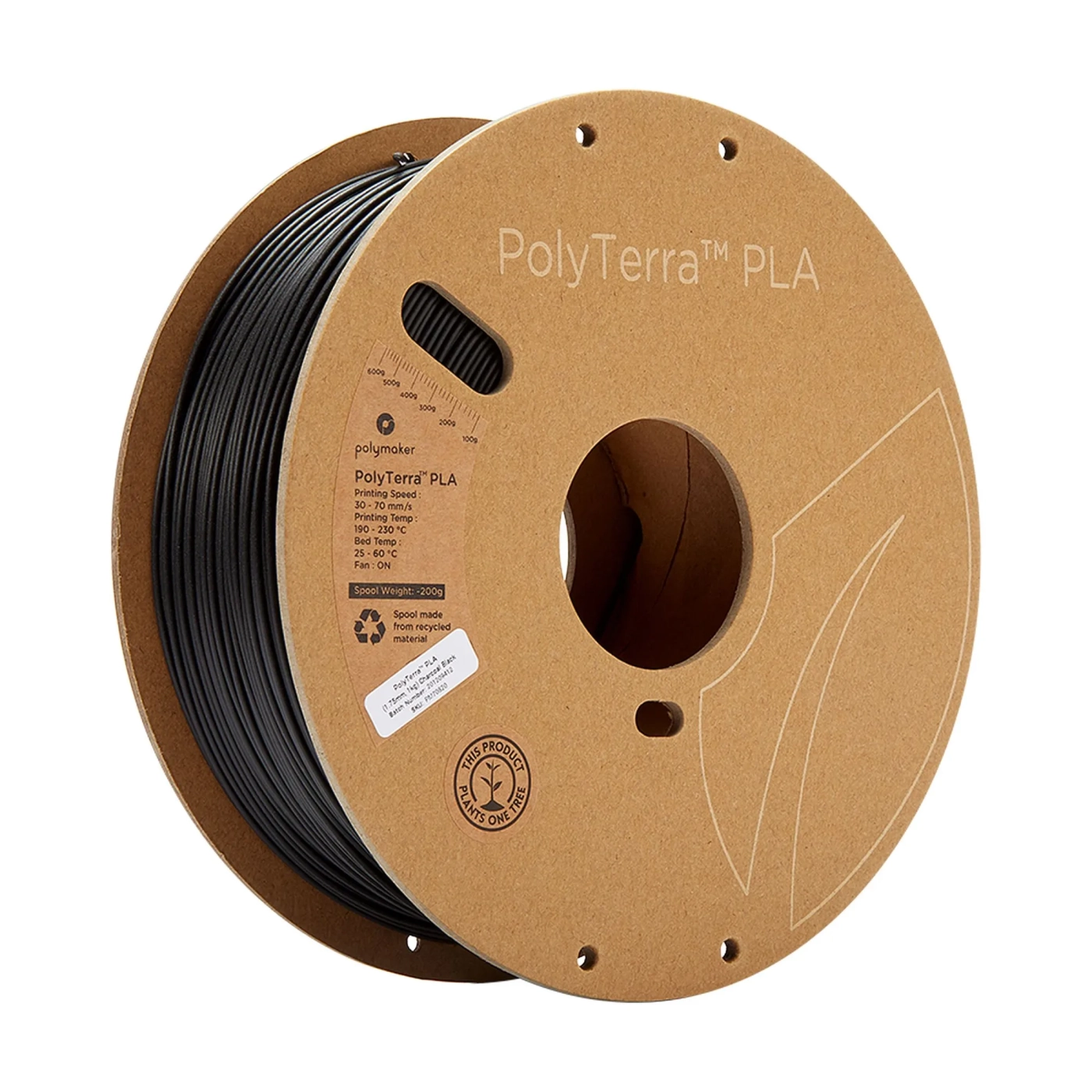 Купити PolyTerra PLA Filament (пластик) для 3D принтера Polymaker 1кг, 1.75мм, деревне вугілля чорний - фото 1