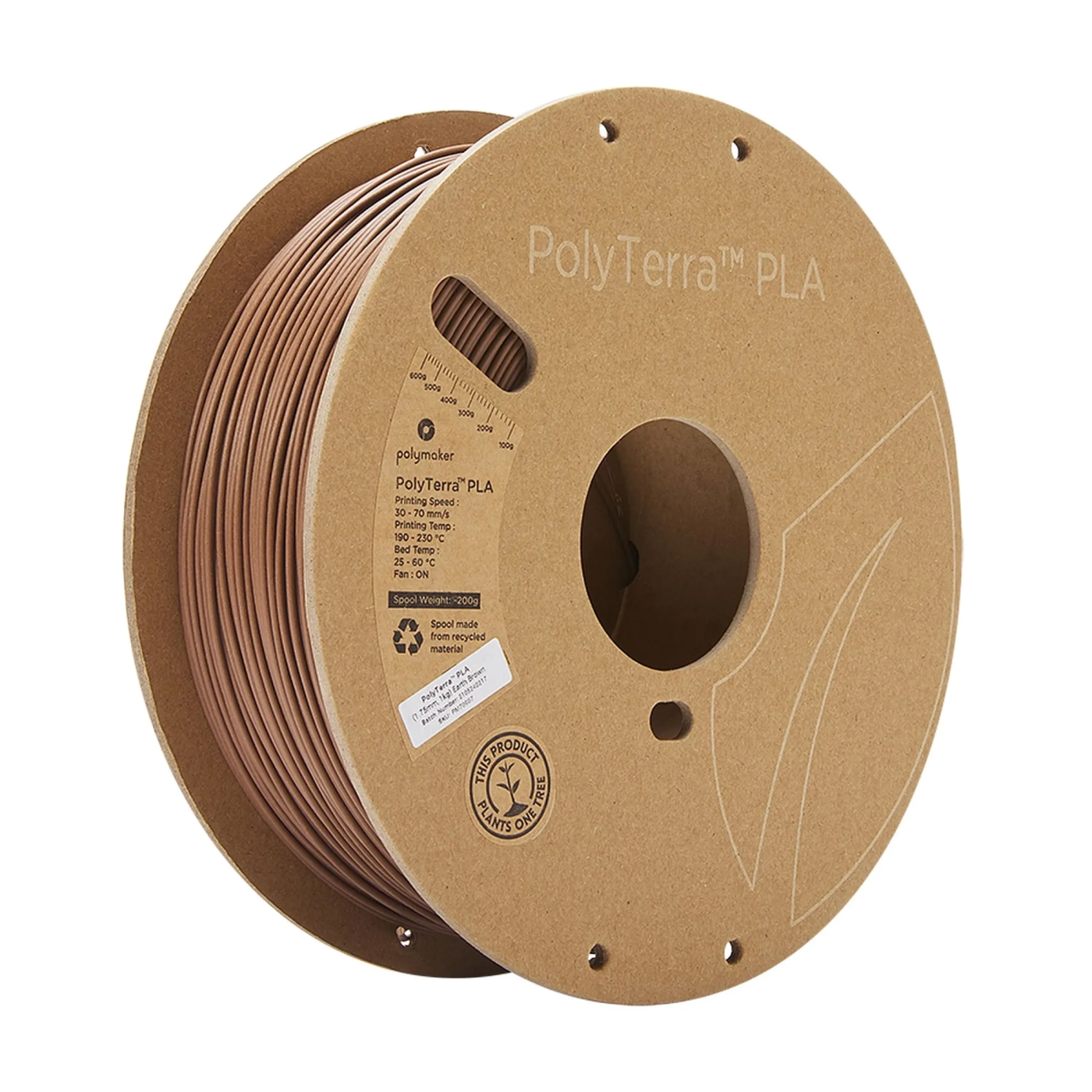 Купити PolyTerra PLA Filament (пластик) для 3D принтера Polymaker 1кг, 1.75мм, земляно-коричневий - фото 1
