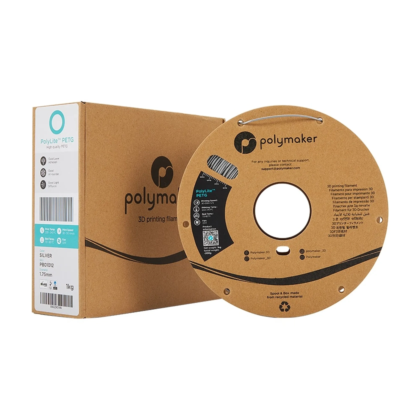 Купить PolyLite PETG Filament (пластик) для 3D принтера Polymaker 1кг, 1.75мм, серебряный - фото 3