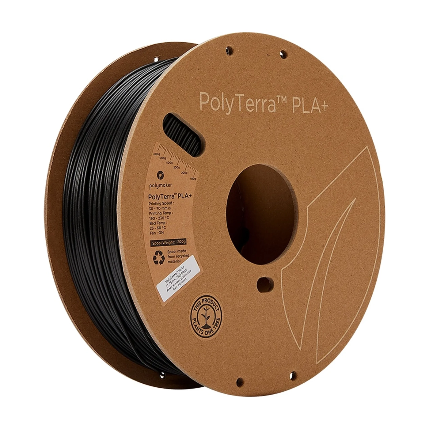 Купити PolyTerra PLA Plus Filament (пластик) для 3D принтера Polymaker 1кг, 1.75мм, чорний - фото 1