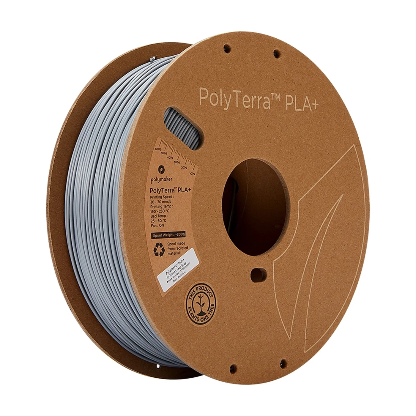 Купить PolyTerra PLA Plus Filament для 3D принтера Polymaker 1кг, 1.75мм, серый - фото 1