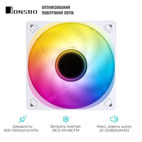 Купити Вентилятор JONSBO SL-120W White 120mm 600-1500RPM 32dB 4pin+LED 3pin (SL-120W White) - фото 3