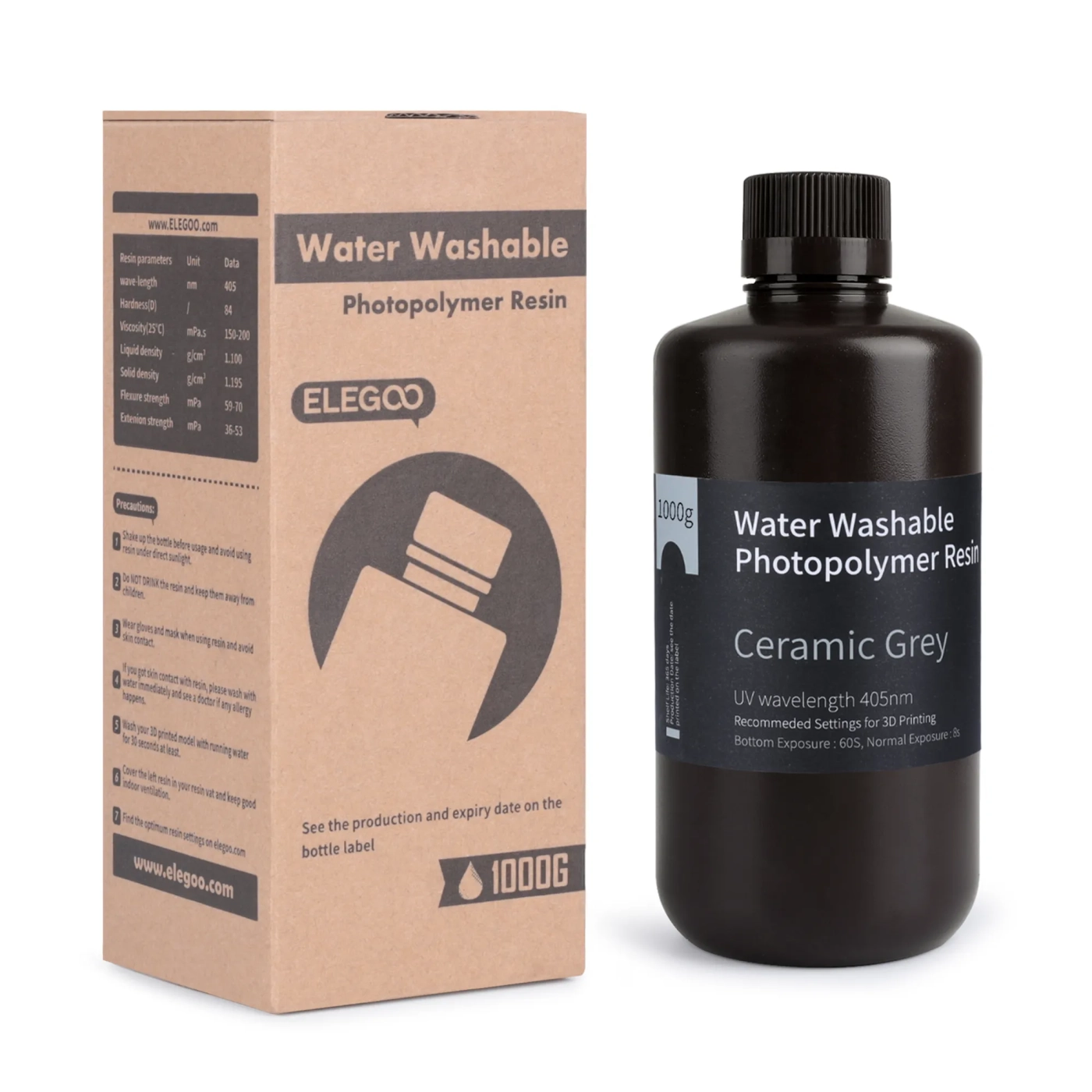 Купить Фотополимерная смола ELEGOO смывающаяся водой Water Washable Resin 1кг, серая (50.103.0117) - фото 1