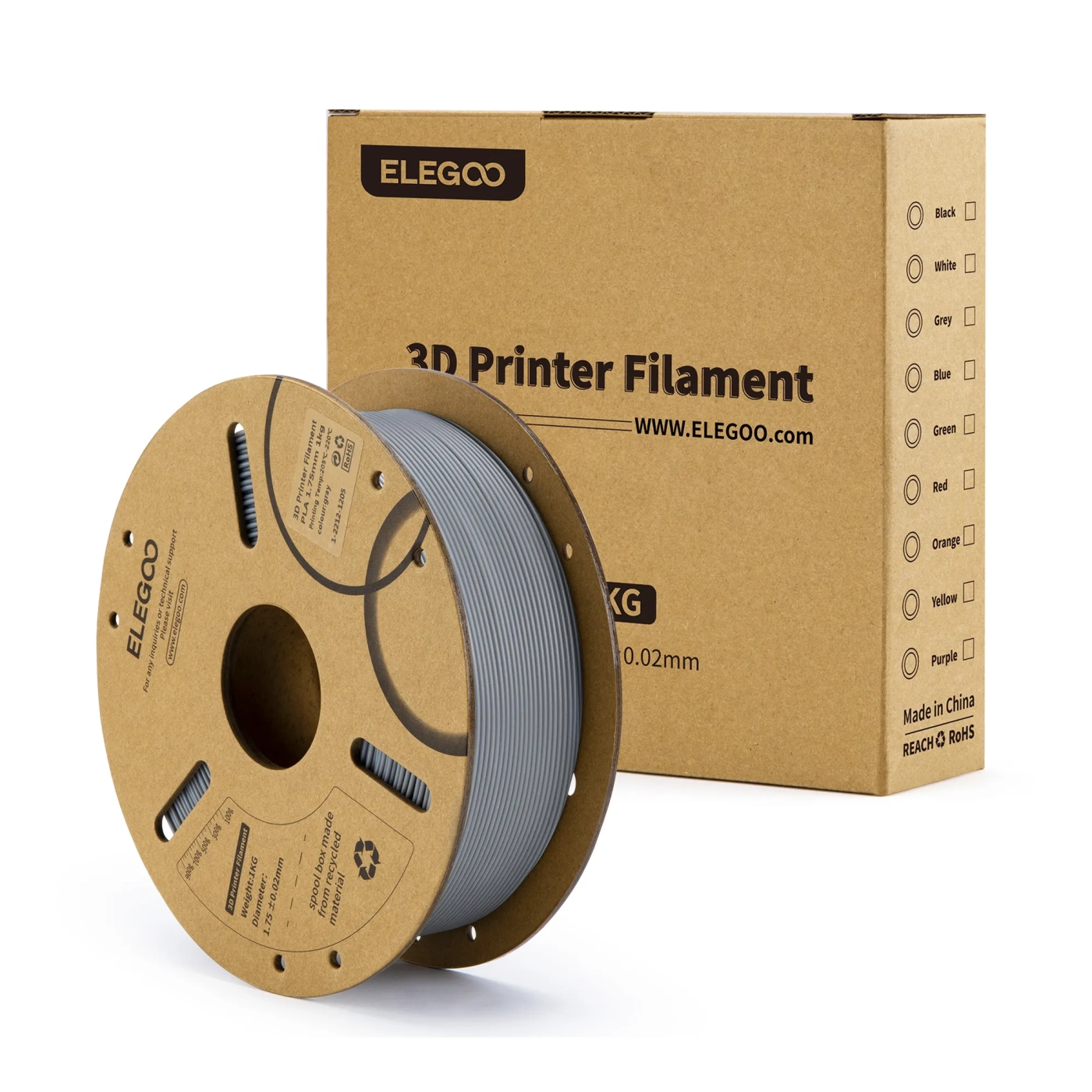 Купить PLA Filament (пластик) для 3D принтера ELEGOO 1кг, 1.75мм, серый - фото 2