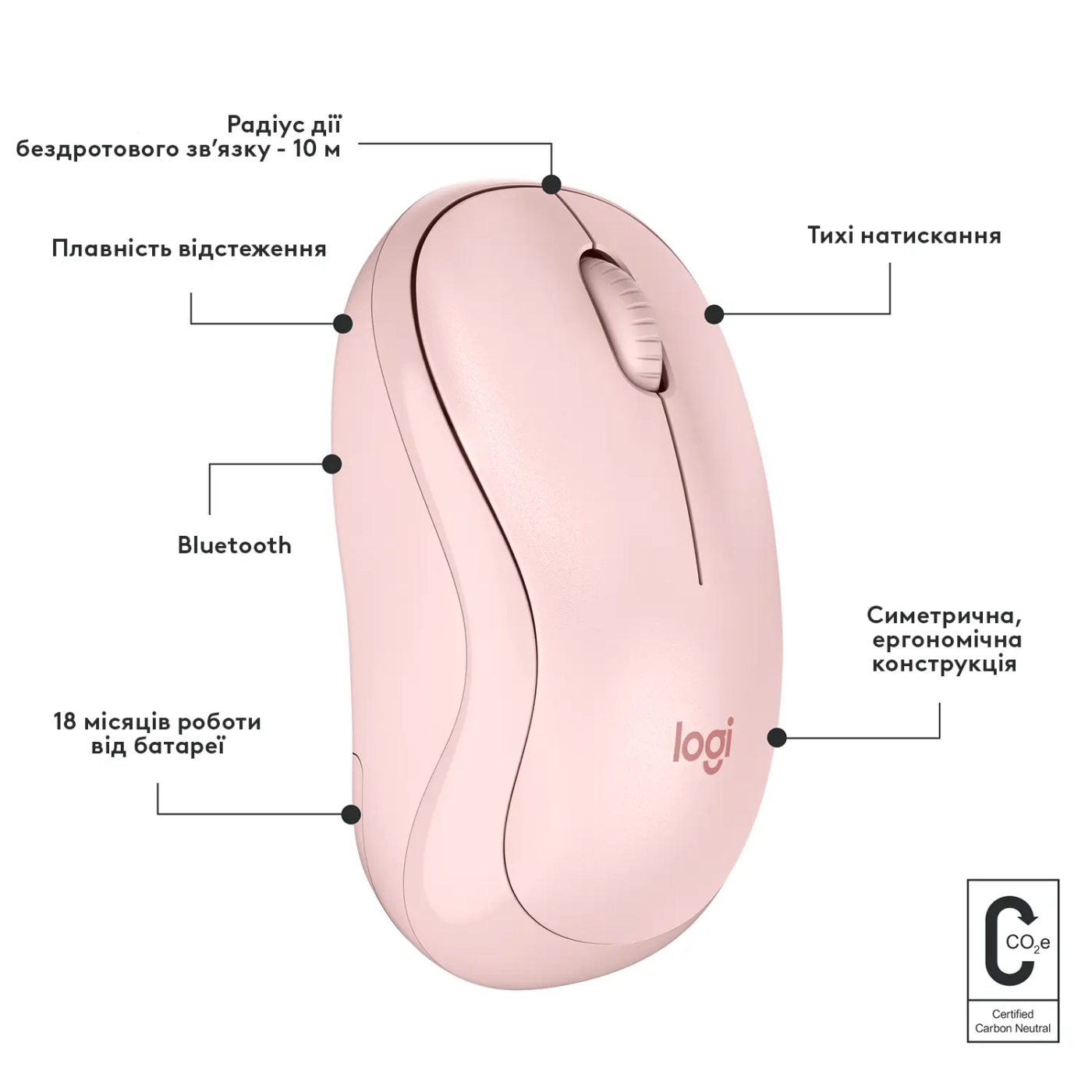Купити Миша Logitech M240 Silent Bluetooth Mouse rose 2.4GHZ/BT (910-007121) - фото 7