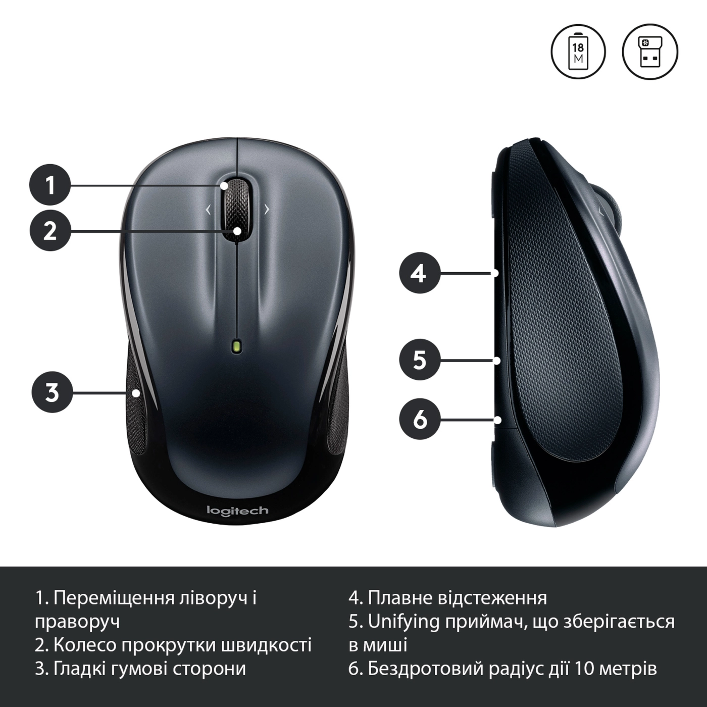Купити Миша Logitech Wireless Mouse M325s dark-silver 2.4GHZ (910-006812) - фото 6