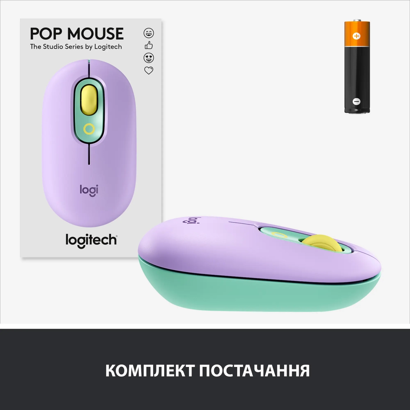 Купити Миша Logitech POP Mouse with emoji daydream-mint 2.4GHZ/BT (910-006547) - фото 8