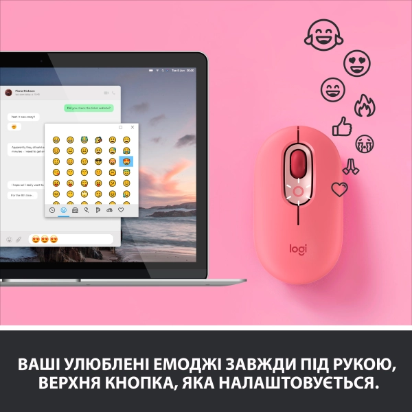Купить Мышь Logitech POP Mouse with emoji hartbreaker-rose 2.4GHZ/BT (910-006548) - фото 3