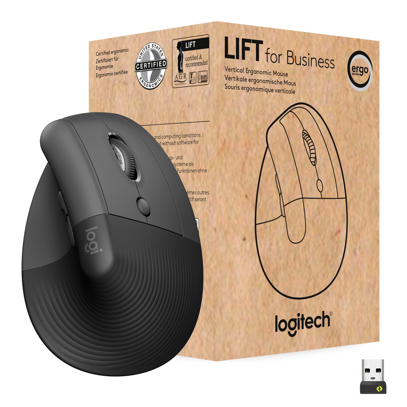 Купить Мышь Logitech Lift Vertical Ergonomic Mouse for Business graphite-black 2.4GHZ/BT (910-006494) - фото 1