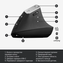 Купити Миша Logitech MX Vertical Advanced Ergonomic Mouse graphite 2.4GHZ/BT (910-005448) - фото 6