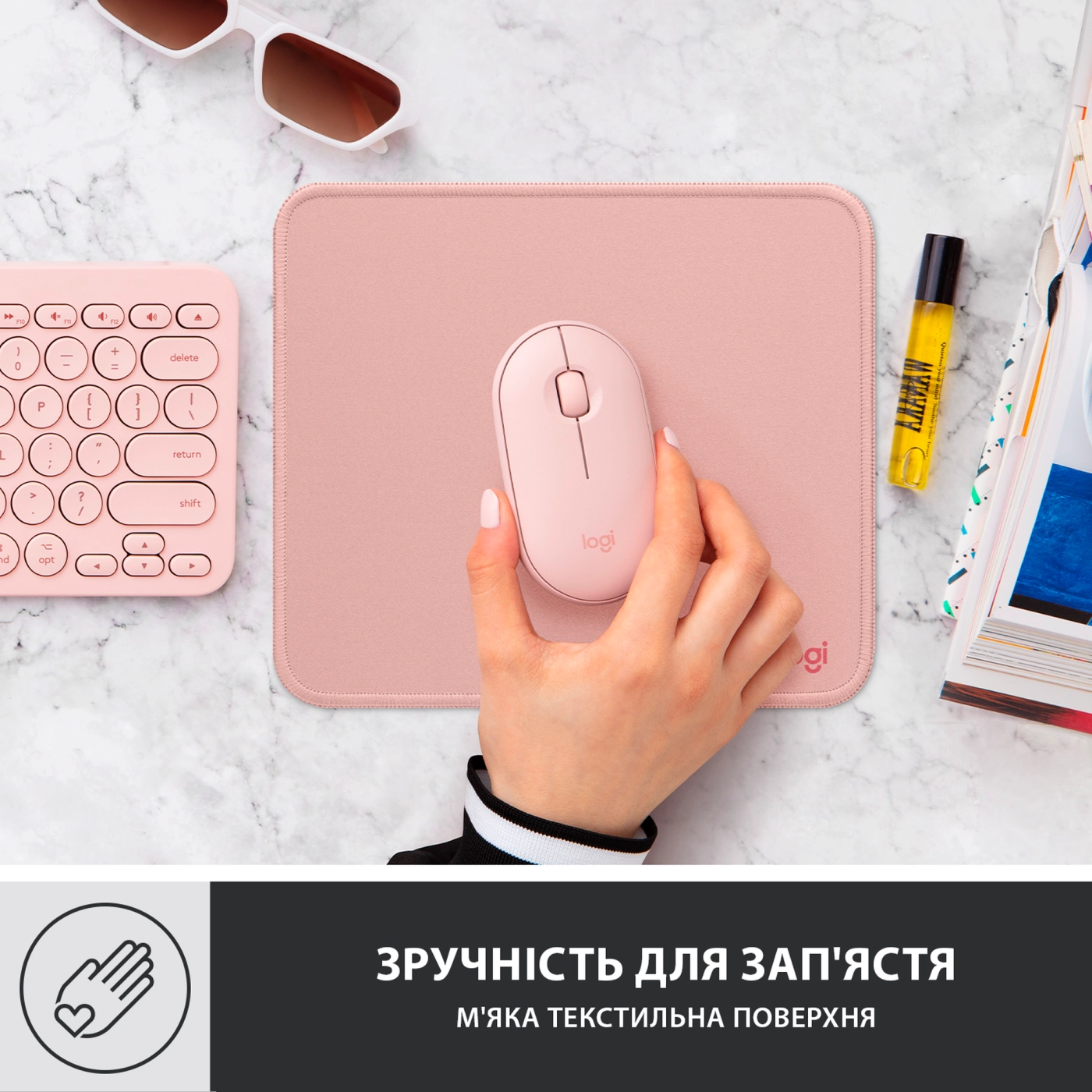 Купити Килимок для миші Logitech Mouse Pad Studio Series DARKER ROSE (956-000050) - фото 6