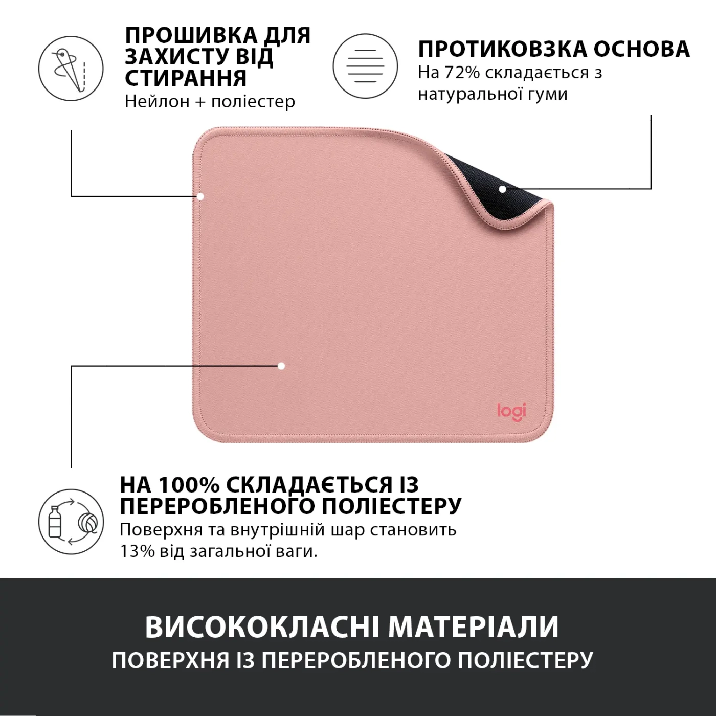 Купить Коврик для мыши Logitech Mouse Pad Studio Series DARKER ROSE (956-000050) - фото 4