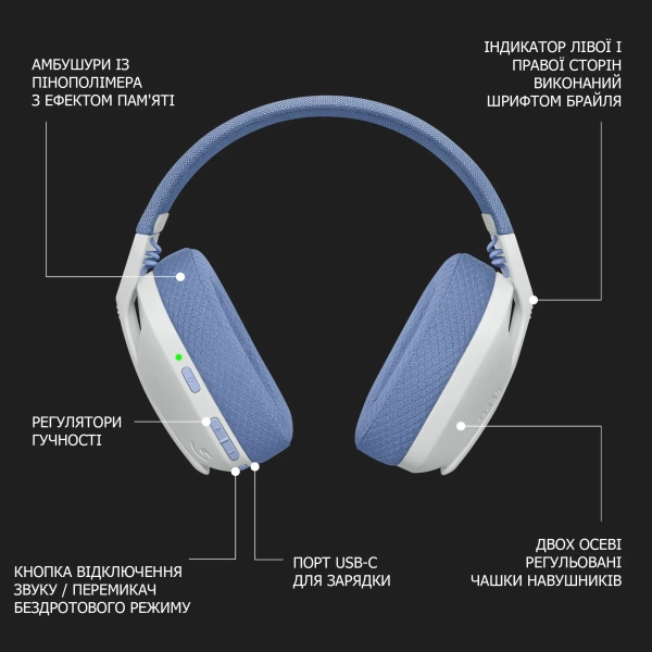 Купить Наушники Logitech G435 LIGHTSPEED Wireless White (981-001074) - фото 9