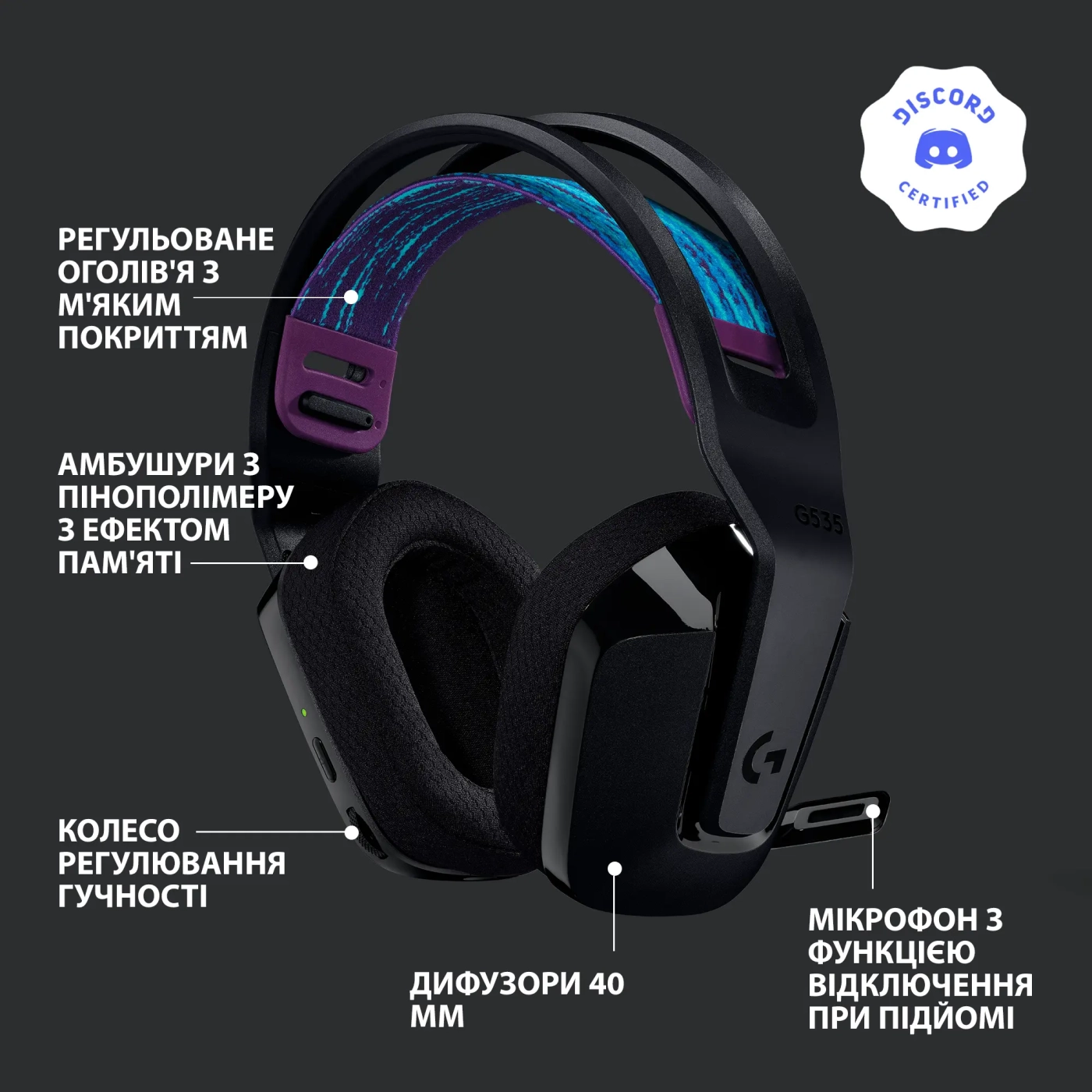 Купить Наушники Logitech G535 LIGHTSPEED Wireless (981-000972) - фото 6