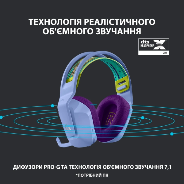 Купити Навушники Logitech G733 LIGHTSPEED Wireless RGB Lilac (981-000890) - фото 10