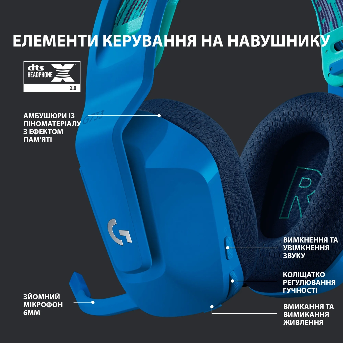 Купити Навушники Logitech G733 LIGHTSPEED Wireless RGB Blue (981-000943) - фото 5