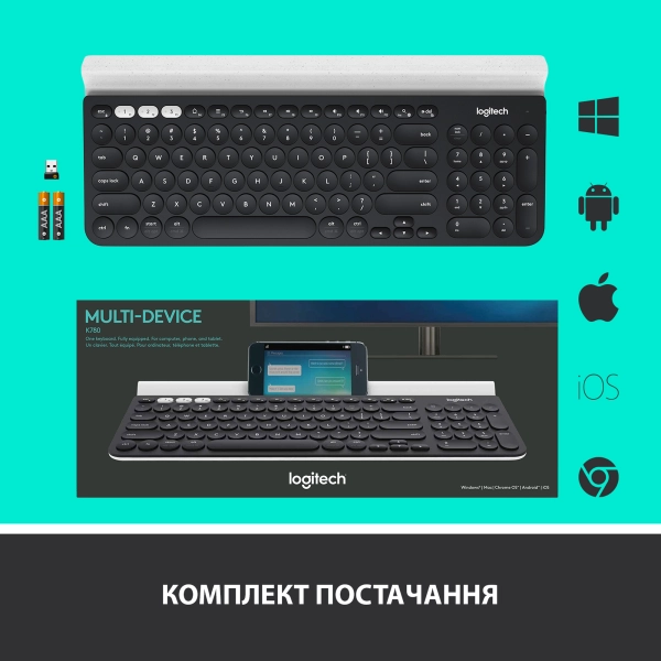 Купить Клавиатура Logitech K780 Multi-Device Wireless Keyboard US DARK GREY/SPECKLED White (920-008042) - фото 8