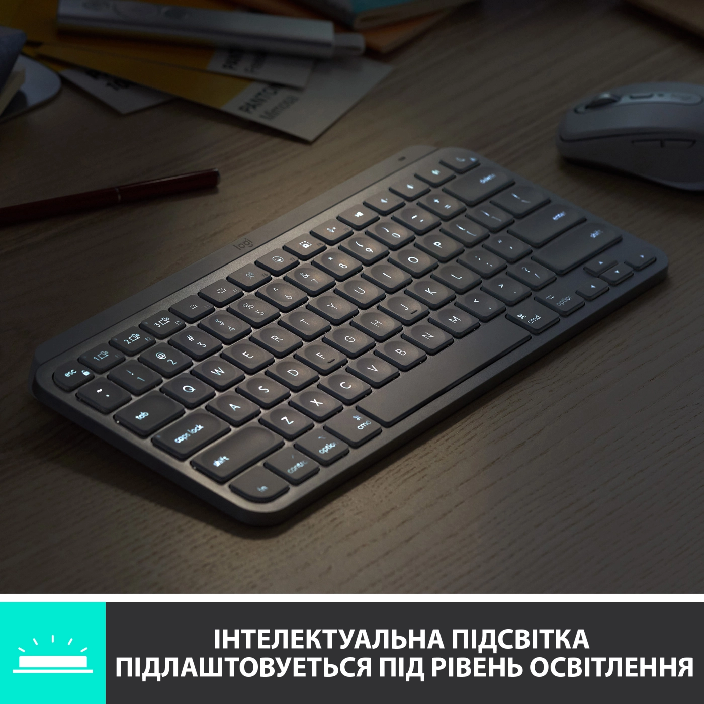 Купити Клавіатура Logitech MX Keys Mini Minimalist Wireless Illuminated Keyboard Pale Gray RUS 2.4GHZ/BT (920-010502) - фото 4
