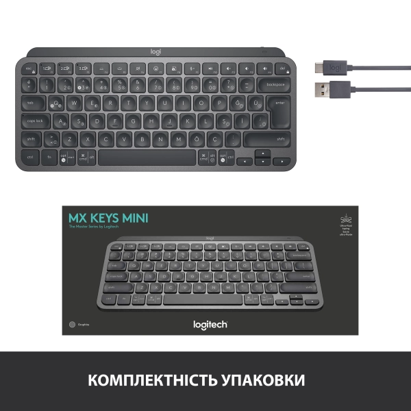Купить Клавиатура Logitech MX Keys Mini Minimalist Wireless Illuminated Keyboard Graphite US 2.4GHZ/BT (920-010498) - фото 9