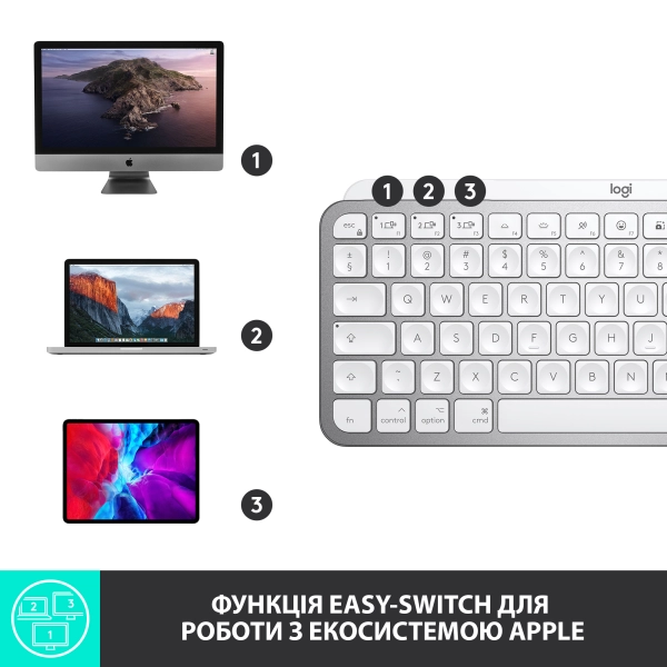 Купити Клавіатура Logitech MX Keys Mini For Mac Minimalist Wireless Illuminated Keyboard Pale Gray US BT (920-010526) - фото 7