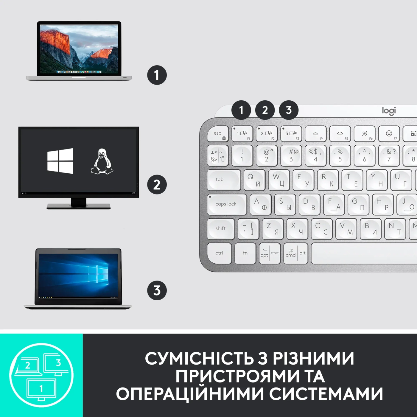 Купить Клавиатура Logitech MX Keys Mini For Business Pale Gray US 2.4GHZ/BT (920-010609) - фото 3