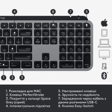 Купить Клавиатура Logitech MX Keys for Mac Advanced Wireless Illuminated Keyboard Space Gray US 2.4GHZ/BT (920-009558) - фото 6