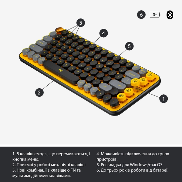 Купити Клавіатура Logitech POP Keys Wireless Mechanical Keyboard With Emoji Keys Blast US BT (920-010735) - фото 6