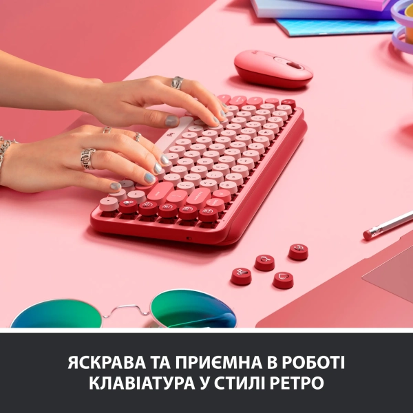 Купити Клавіатура Logitech POP Keys Wireless Mechanical Keyboard With Emoji Keys Heartbreaker US BT (920-010737) - фото 4
