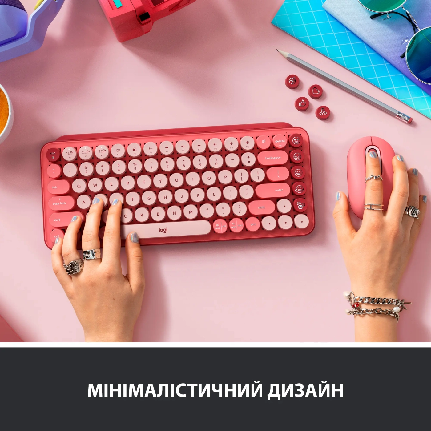 Купити Клавіатура Logitech POP Keys Wireless Mechanical Keyboard With Emoji Keys Heartbreaker US BT (920-010737) - фото 5