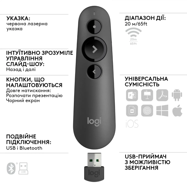 Купить Презентер Logitech R500s Laser Presentation Remot Graphite 2.4GHZ-BT (910-005843) - фото 6