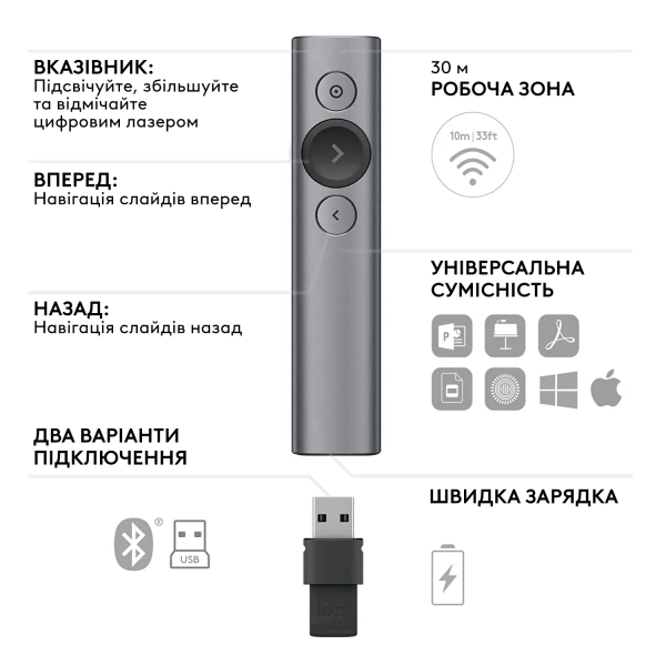 Купити Презентер Logitech Presenter Spotlight Business Slate BT-WL (910-005166) - фото 6